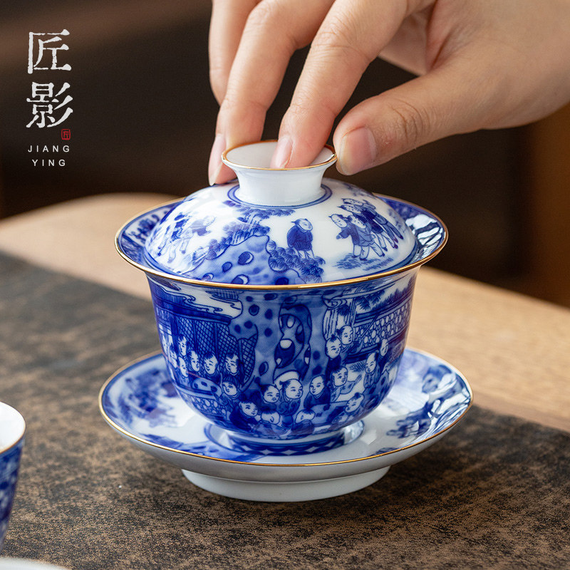 Retro hand painted Jingdezhen Qinghua Master's cup ceramic glazed Colored Tea Cylinder Cup Personal Special Qigong Tea Cup-Taobao