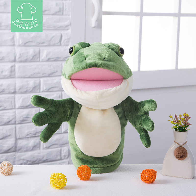 Frog hand puppet plush comforting toy kindergarten parent-child interactive performance small animal gloves doll mouth can move