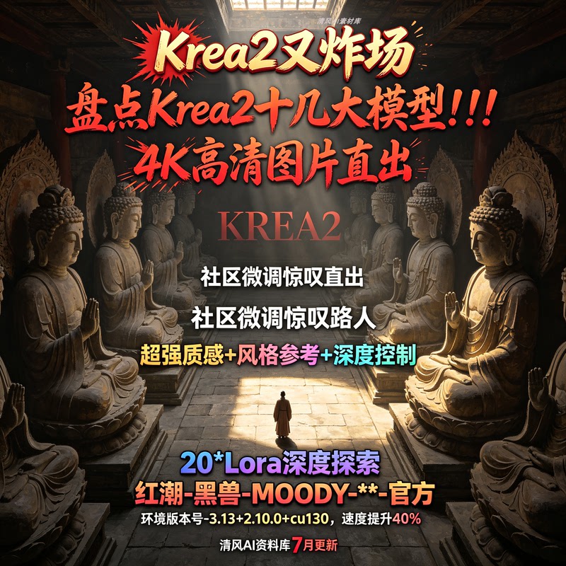 Krea2 Multi-Model Collection August Update Comfyui-Integrated Package Text-To-Image 4K Direct Output Style Lora Super Large Collection