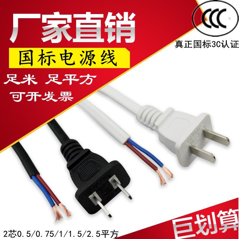 GB pure copper power cord two holes two plugs 2 cores 0 75 1 2 5 square 3 5 meters high-power plug with wire