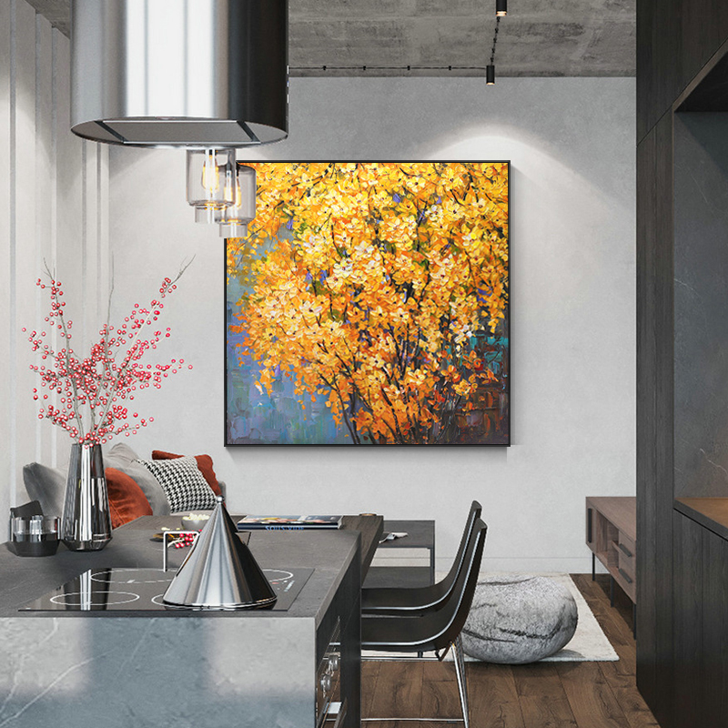 Dining Room Decoration Painting Nordic Xuanguan Mural Light Extravagant Abstract Oil Painting Yellow Art Modern Living Room Background Wall Hanging Painting
