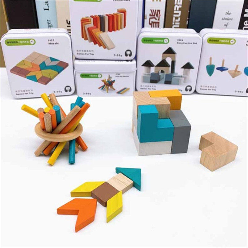 Children's puzzle iron box puzzle building blocks Gyro baby early education cognitive boys and girls toys kindergarten puzzle area