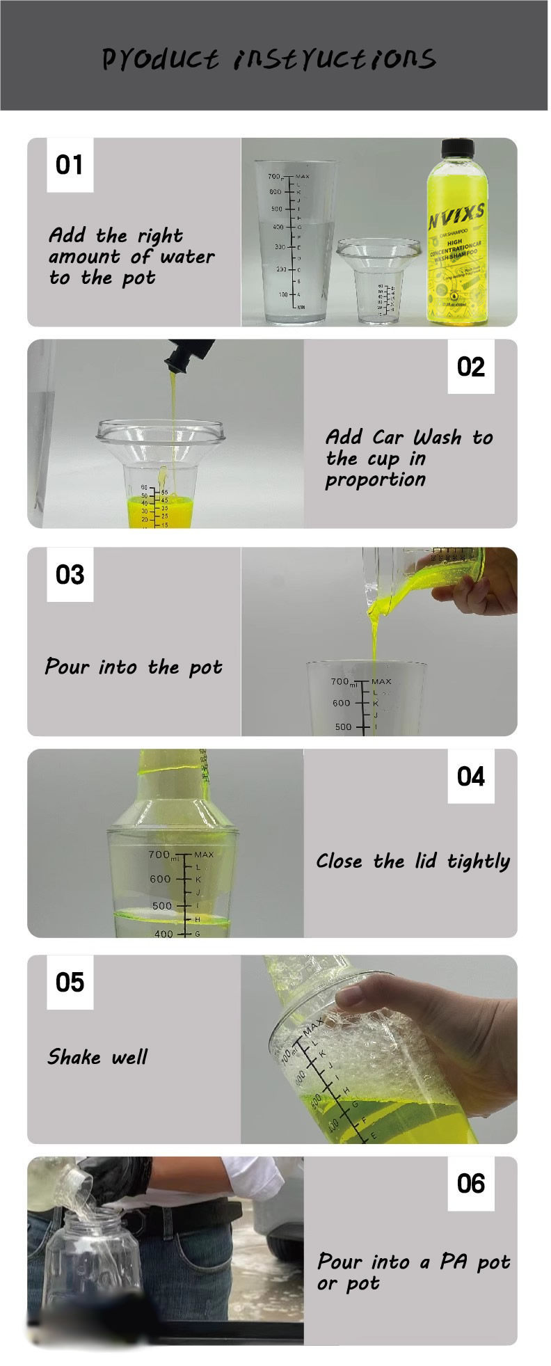 Ведра для мойки 洗车调液壶雪克杯pc树脂塑料手摇配液带刻度带盖量杯洗水桶700ml Nvixs