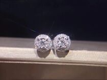 White 18K gold 1 carat effect diamond ear nail group inlaid with diamond earrings with 18K gold ear plug