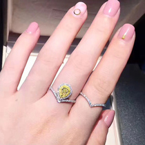 18K platinum drop-shaped yellow diamond diamond ring with double V Crown Diamond Ring