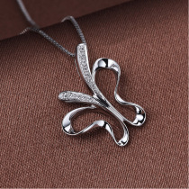 White 18K gold diamond pendant necklace butterfly womens natural diamond custom carat platinum with silver chain