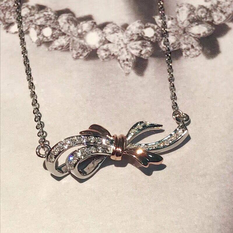 18K Platinum Small Fresher Bow Tie Diamond Necklace with Pendant Pendant customized