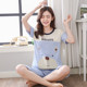 Summer pajama womens bộ bông tay áo ngắn 7 phút có thể tươi dễ thương mặc womens mùa hè ngắn quần áo về nhà.