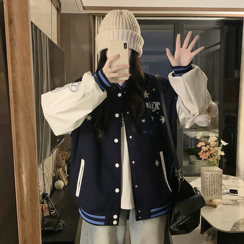American Retro Snowflake Letter Embroidery Baseball Jacket for Women 2026 Autumn New National Trend Student Couple Jacket American Retro Snowflake Letter Embroidery Baseball Jacket for Women 2026 Autumn New National Trend Student Couple Jacket