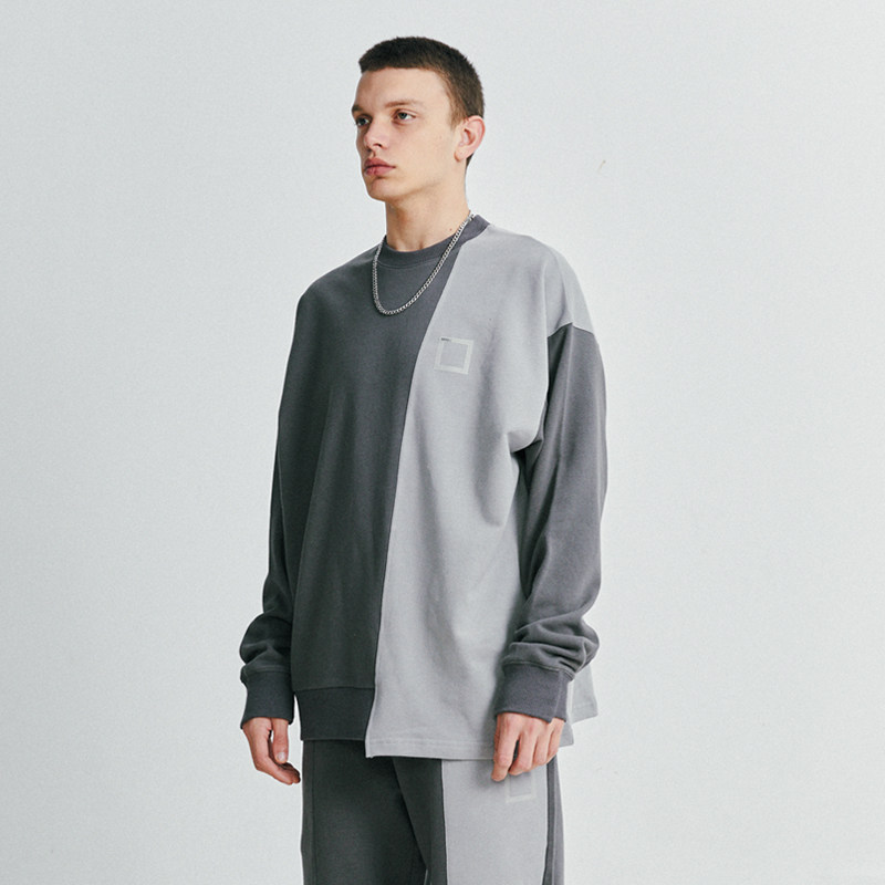 SRS misplaced splicing coloured cotton T Guoxide circle collar loose sleeve autumn long sleeve