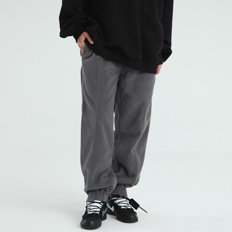 SRME Close-up Rocking Grain Suede Pants Men Plus Suede Loose Casual Sports Long Pants Fall SIMPLE RIMLESS tide