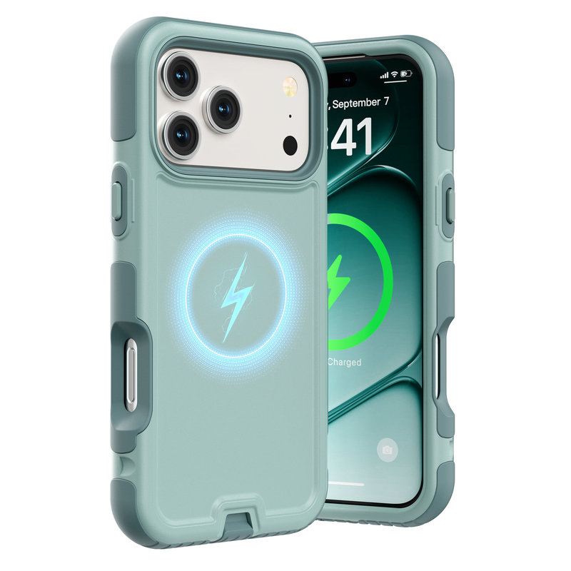 European and American Thickened Three-Proof Armor Magnetic Phone Case 18Pro Suitable for Apple Iphone17Promax Full Coverage Anti-Drop 16Plus Three-In-One Soft Rubber Hard Case 15/14/13 Matte Anti-Slip Case