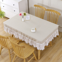 Cotton linen table grid table cloth small square grid mesh red student desk sleeve hood home tea table rectangular mahjong cover cloth