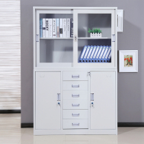 Three-flower office filing cabinet Tin Cabinet Wide Body Six Bucket Drawer Cabinet With Lock File Information Cabinet Glass Moving Door Storage Cabinet