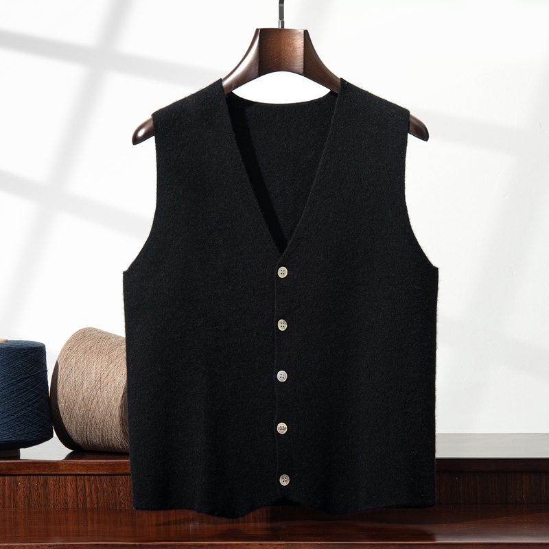 New Autumn and Winter Cashmere Cardigan for Men, V Neck Sleeveless Vest, Sweater, Loose Knitted Knitwear, Vest Top