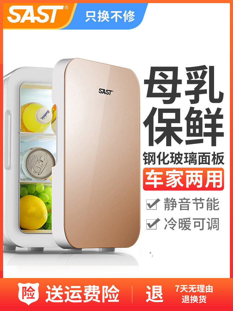 SAST car mini refrigerator 12v car small household dormitory single cosmetic refrigerator car home dual-use