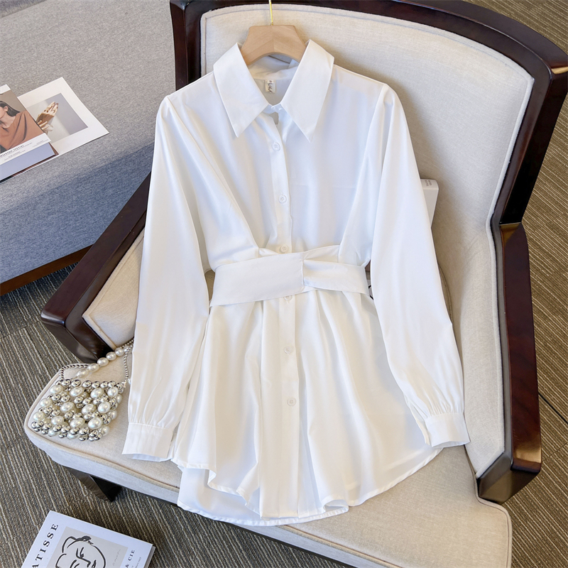 French-Style Waist-Tie Long-Sleeve White Shirt Dress for Women, New Spring and Autumn Design, Niche, Slimming, Mid-Length Top French-Style Waist-Tie Long-Sleeve White Shirt Dress for Women, New Spring and Autumn Design, Niche, Slimming, Mid-Length Top
