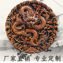 Wall ceiling round antique golden dragon hand carved pendant Dongyang wood carved dragon plate pendant Entrance dragon solid wood background