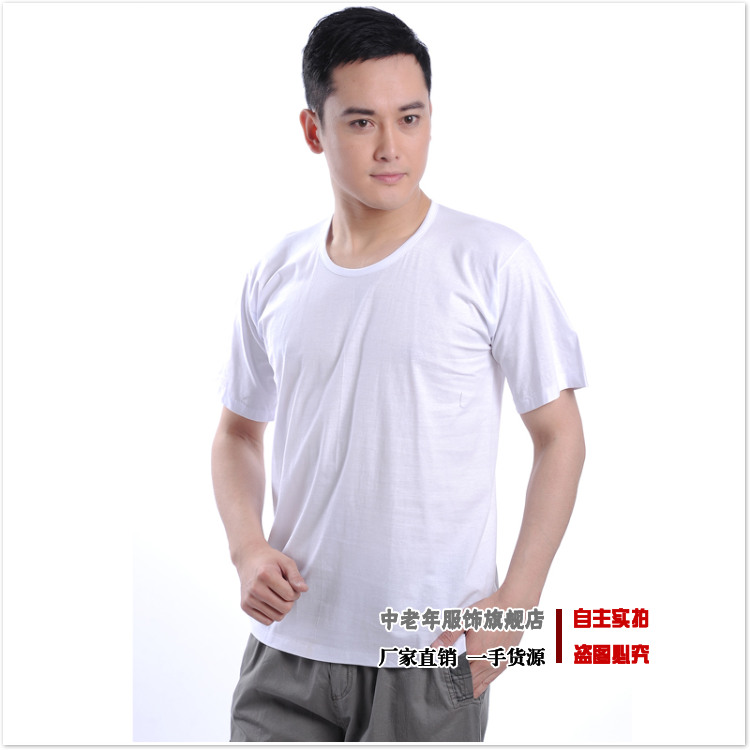 Mùa hè trung niên và người đàn ông lớn tuổi của trắng vest cotton ông già của áo loose ông già ngắn tay t-shirt cotton daddy