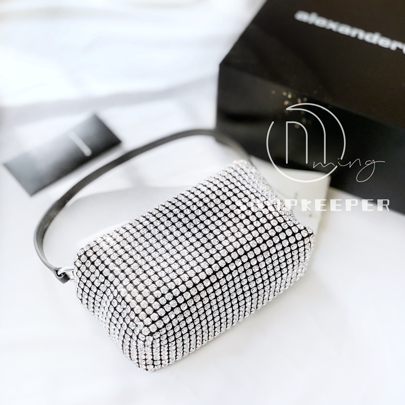 In-Stock Alexander Wang Rhinestone Underarm Bag, Medium-Sized White Rhinestone Handbag, Purchasing Agent