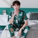 Bộ đồ ngủ nam mùa hè Thin Ice Silk Home Wear Men Silk Short Tay Quần Cartoon Silk XL Set - Bộ Pajama