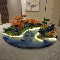 Flowers in the middle of the dining table sprayed with flowing water lights remote control table turntable flower arrangement round table core hotel decoration bonsai