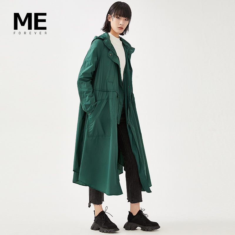 Đúng My Eternity 2019 mùa xuân và mùa thu mới Thin Hood trung dài Vẽ áo gió Coat phụ nữ 1831A43001