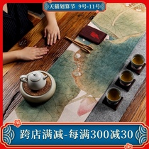 New Chinese Zen table flag double layer thick classical light luxury table cloth cotton linen tea mat kung fu tea ceremony tea set accessories