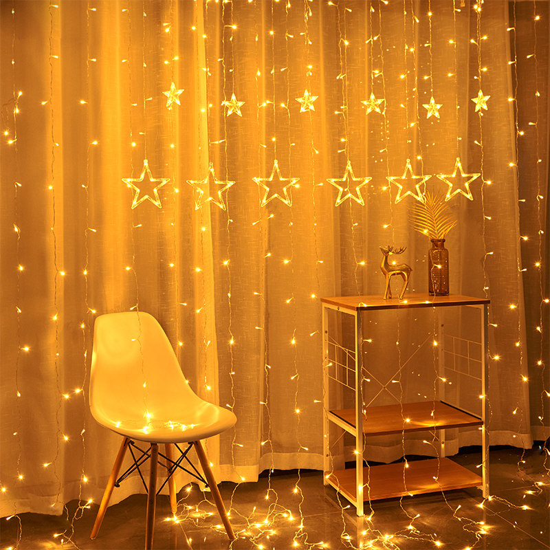 Stars Moon Colored Lights Flashing Lights Strings Full Of Stars Room Decorations Bedroom Curtains Balcony Net Red Raw Day Arrangement