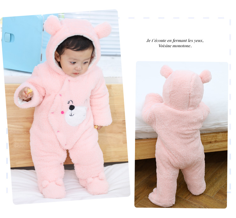 Cộng với nhung dày lông cừu san hô mùa đông nam và nữ quần áo bé dính liền quần áo bé romper quần áo flannel ra quần áo cotton bodysuit bé trai 0-24 tháng