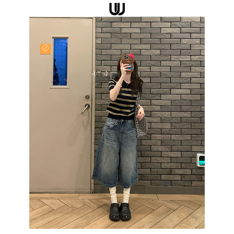 American Retro Straight-Leg Wide-Leg Jeans for Women, 2026 Summer New High-Waisted Slimming Versatile Casual Cropped Pants