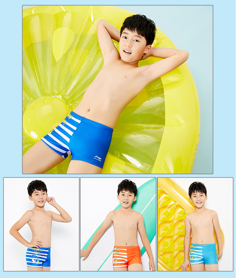 Quần bơi trẻ em Li Ning quần boxer nam bảy màu cho bé trai quần bơi thanh niên quần bơi nước nóng bộ đồ tắm mùa xuân - Bộ đồ bơi của Kid áo bơi cho bé
