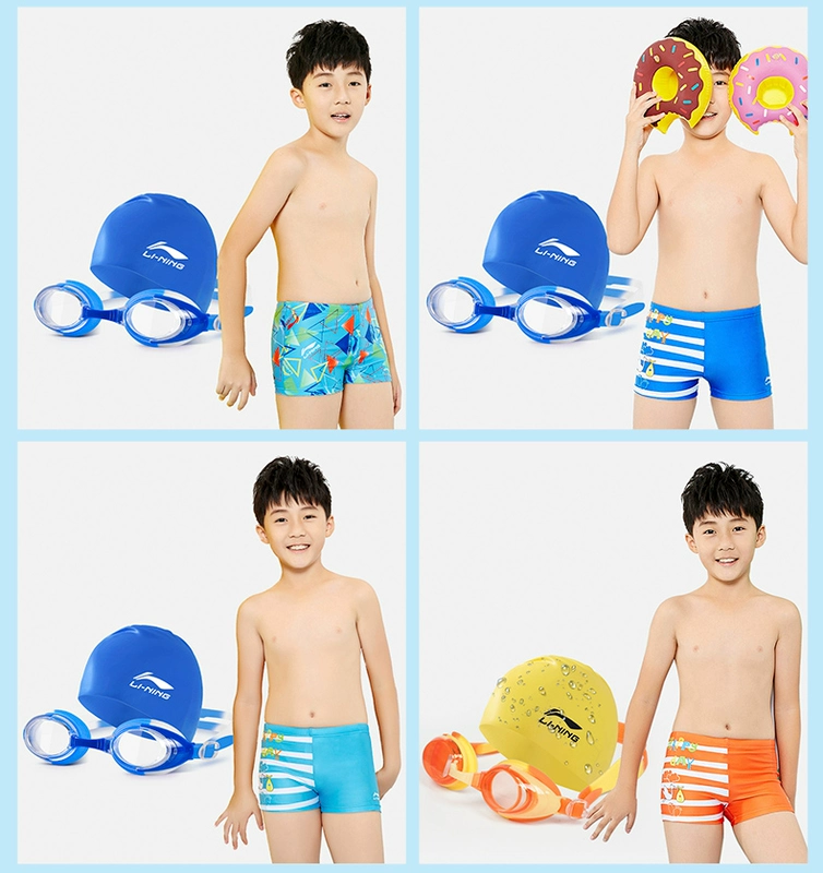Li Ning trẻ em đồ bơi bé trai quần boxer thân mũ bơi kính trai lớn cậu bé thanh niên bơi quần short phù hợp