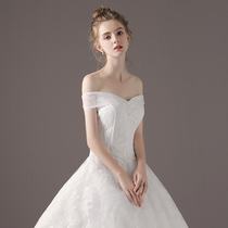 One-word shoulder wedding dress bride wedding 2021 New Princess dream slim slim slim simple light Forest