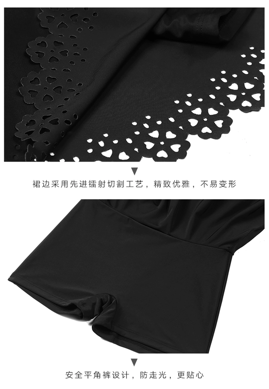 Heatwave sóng nhiệt mới bảo thủ dính liền bụng đen kích thước lớn là váy mỏng nữ áo tắm - Bộ đồ bơi One Piece