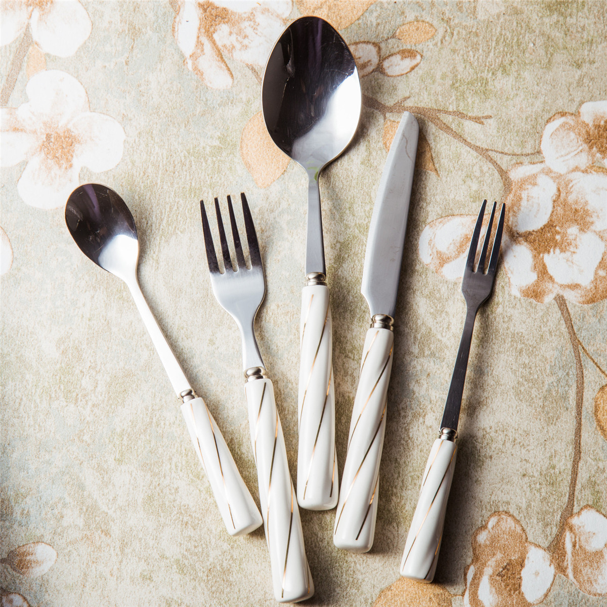 Ceramic Handle Stainless Steel Knife Fork Spoon Western Tableware Fruit Knife Dessert Knife Fruit Fork Set Five-Piece Set