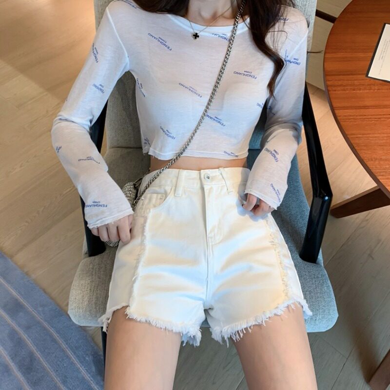 White Cowboy Wide Leg Shorts Summer Women 2022 New Korean Version Fashion Temperament High Waist 100 Lap Hot Pants Tide