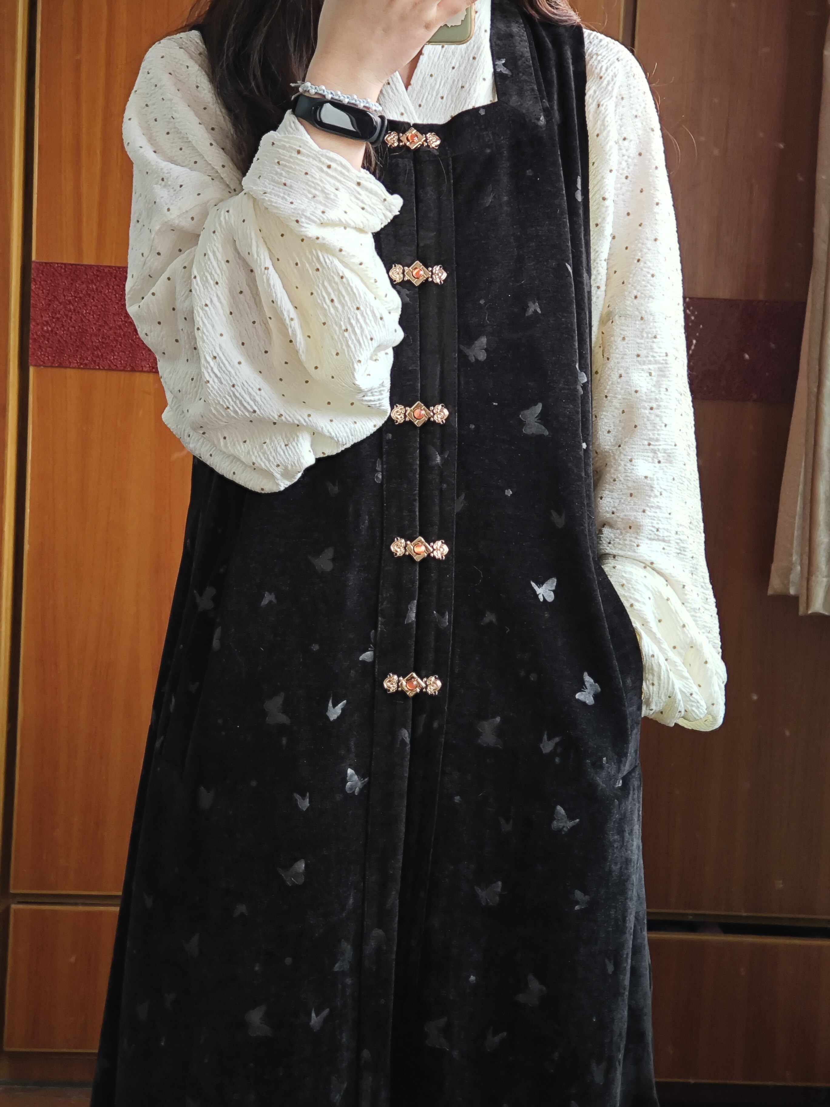汉服上装 裳裳者华 粉黑 春夏提花明制交领长衫方领长比甲日常汉服连衣裙