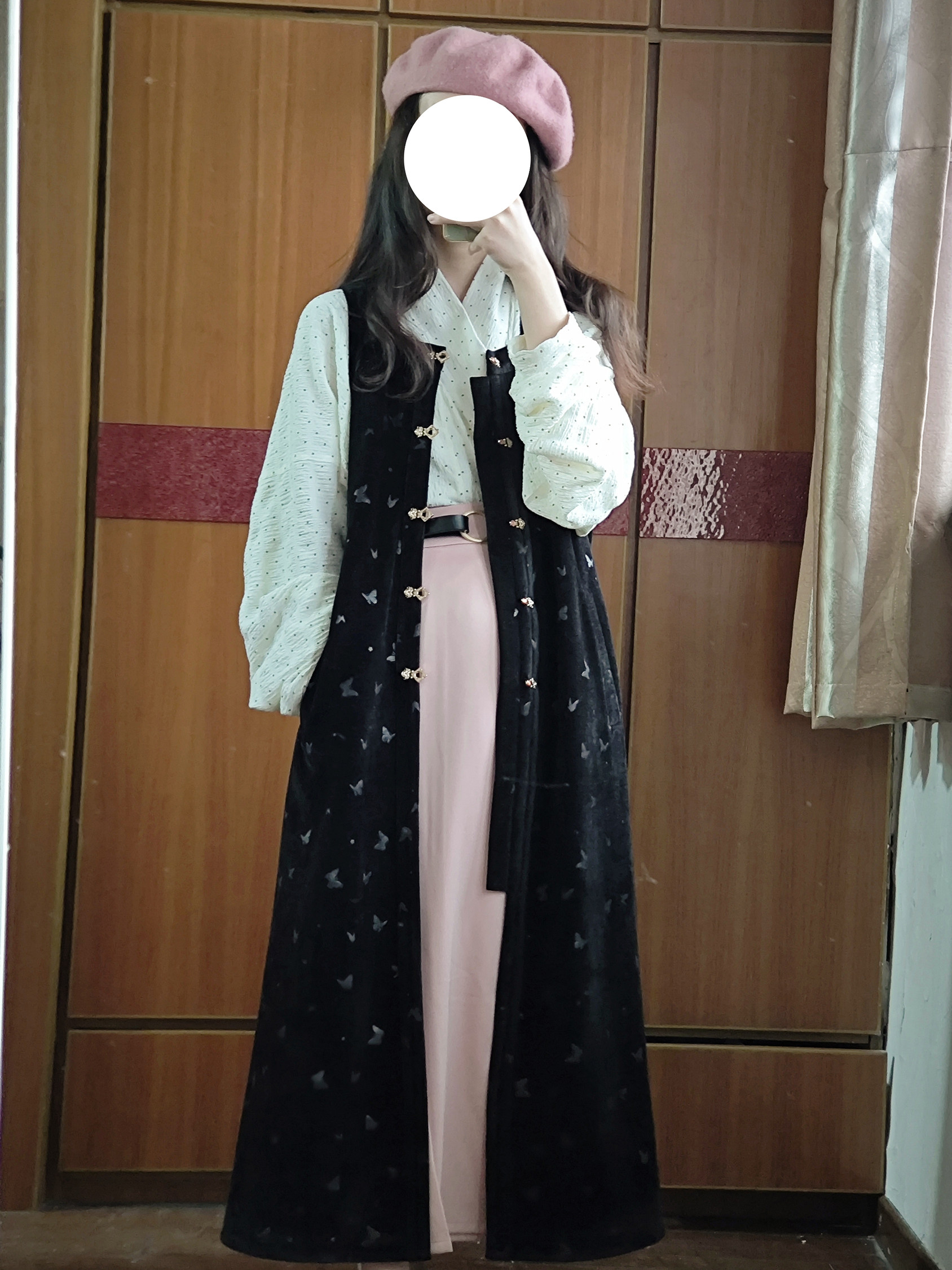汉服上装 裳裳者华 粉黑 春夏提花明制交领长衫方领长比甲日常汉服连衣裙