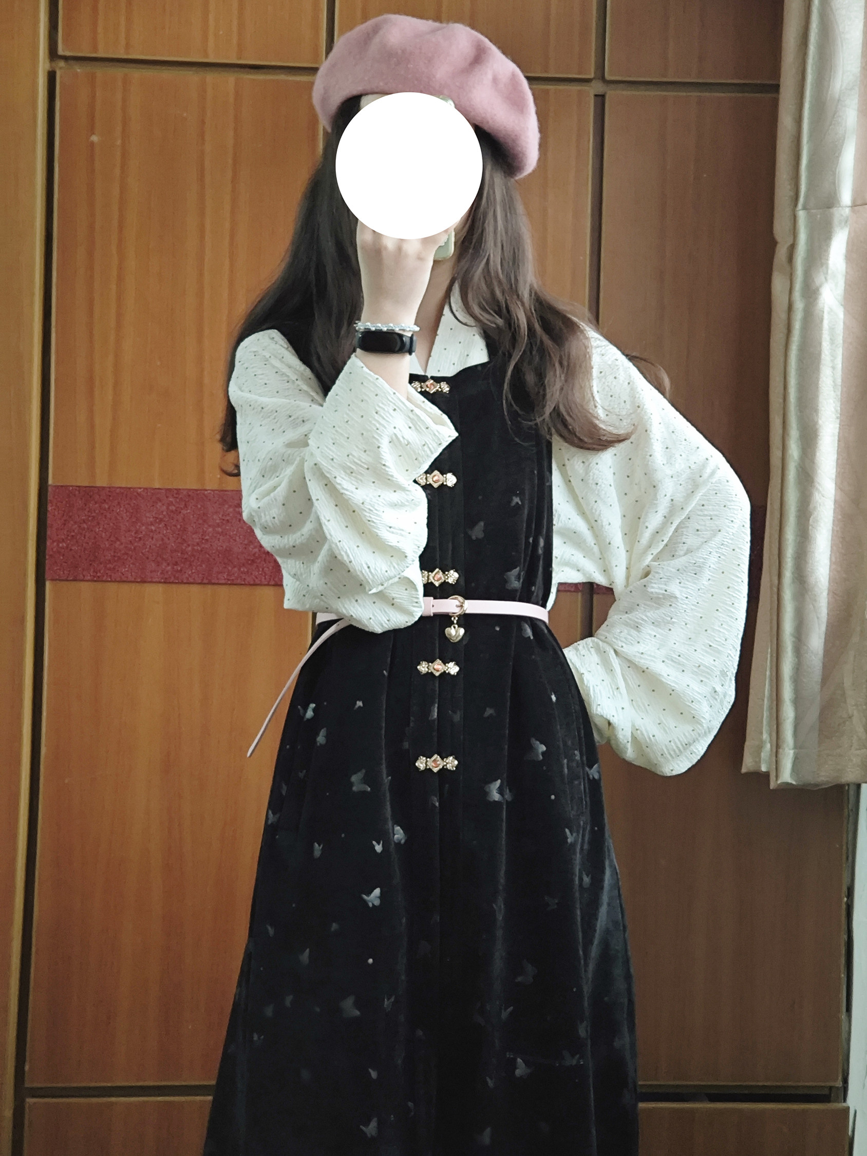 汉服上装 裳裳者华 粉黑 春夏提花明制交领长衫方领长比甲日常汉服连衣裙