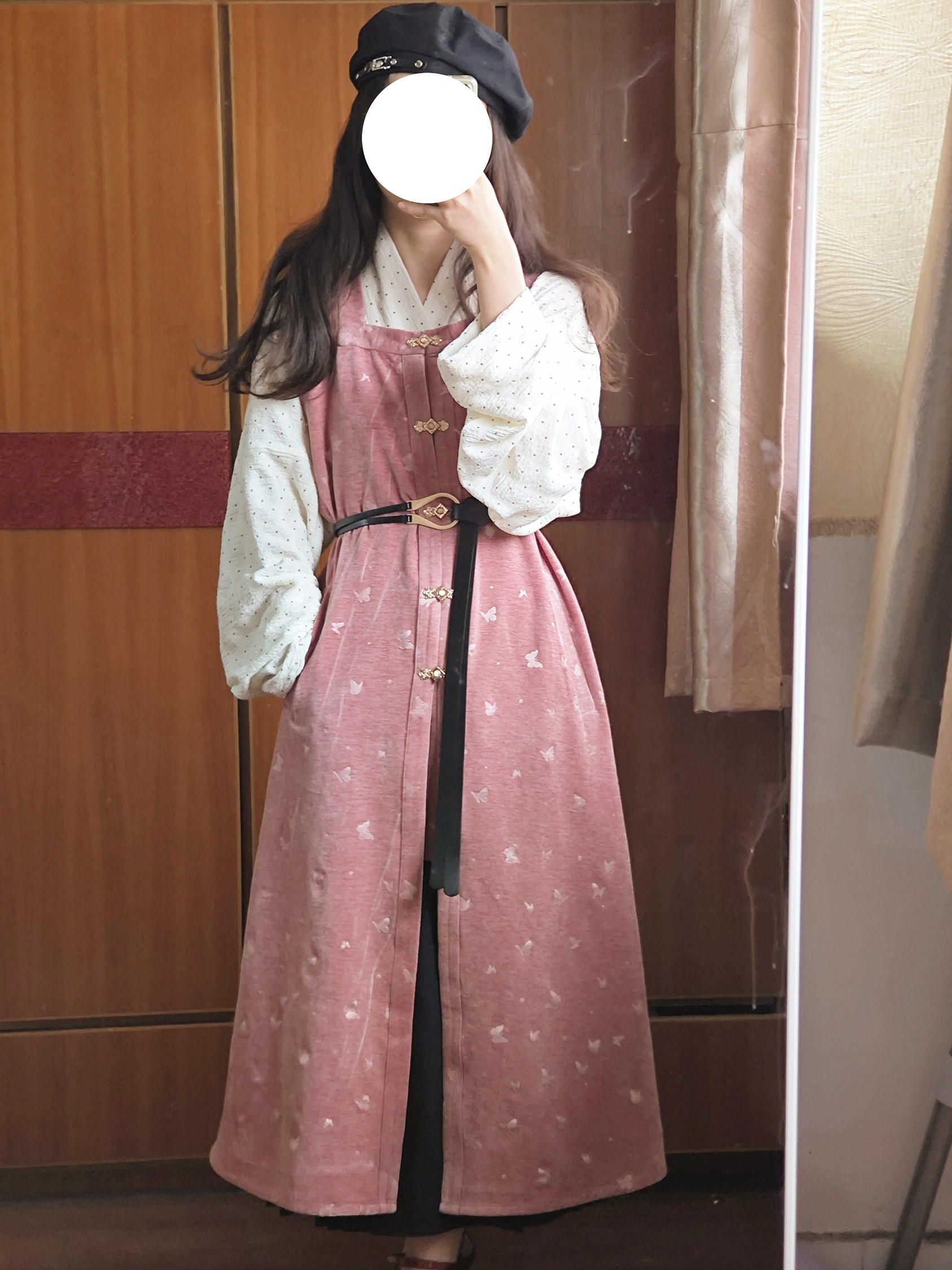 汉服上装 裳裳者华 粉黑 春夏提花明制交领长衫方领长比甲日常汉服连衣裙