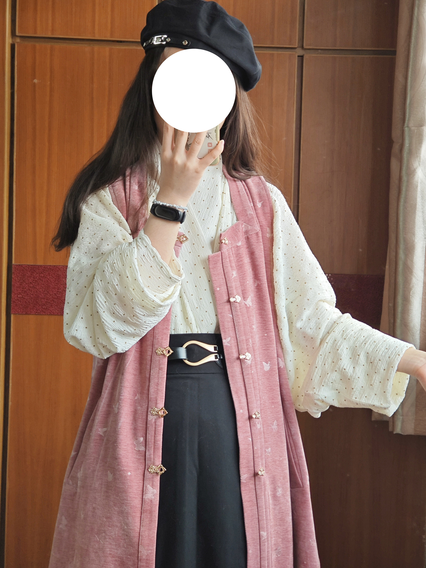 汉服上装 裳裳者华 粉黑 春夏提花明制交领长衫方领长比甲日常汉服连衣裙
