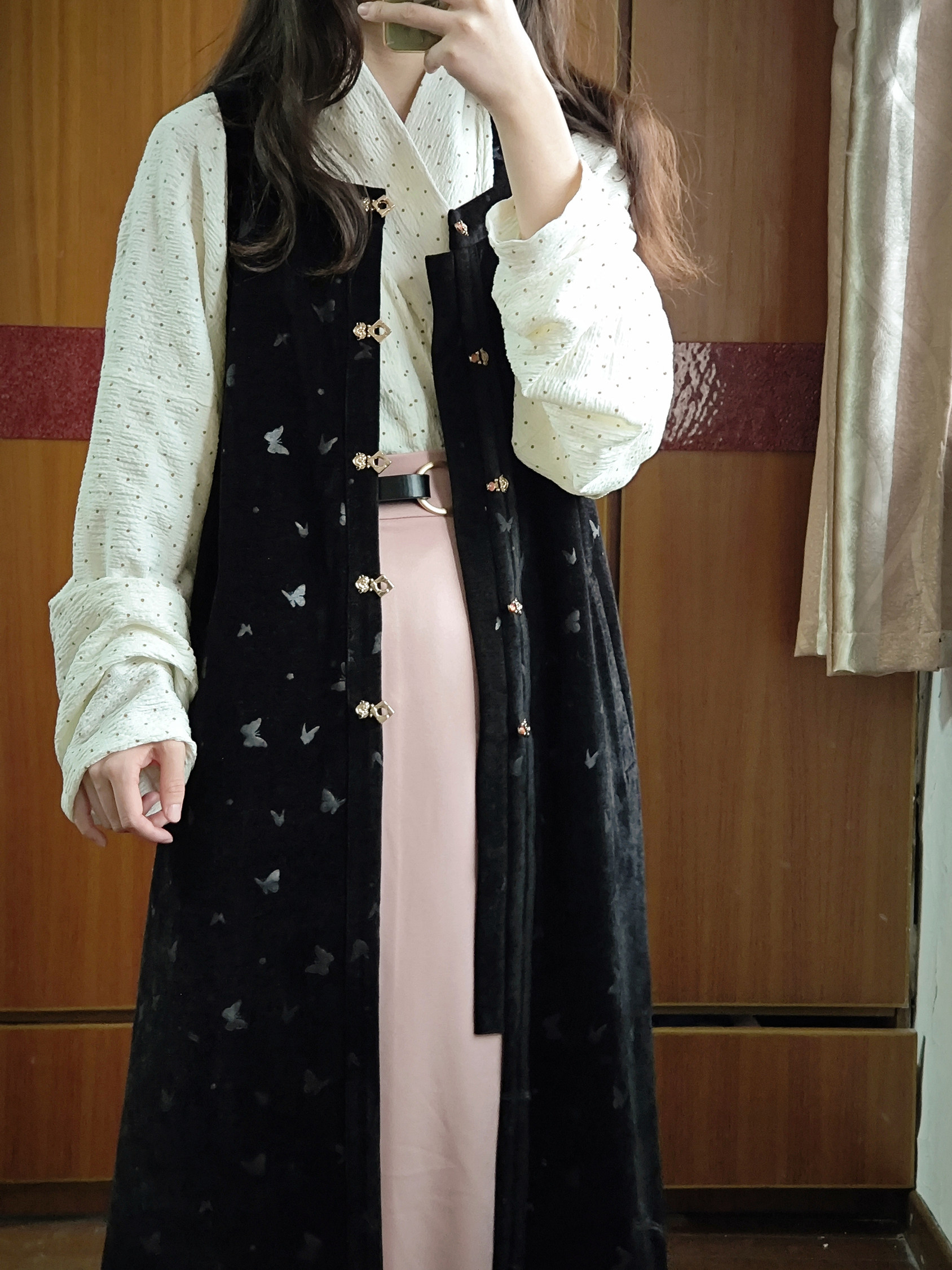 汉服上装 裳裳者华 粉黑 春夏提花明制交领长衫方领长比甲日常汉服连衣裙