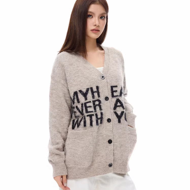 Wang Lujie's Same Style Coldstone Autumn and Winter High-End Lettered Lazy Soft Sweater Retro Knitted Cardigan for Men and Women