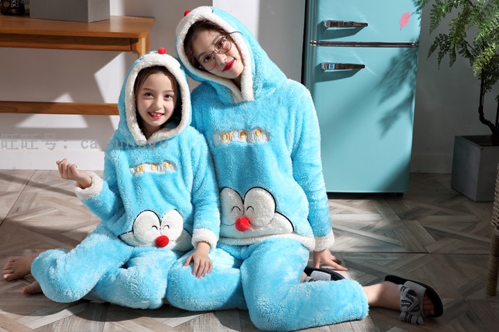 Mới mùa thu gia đình vui vẻ sang trọng dày đồ ngủ trùm đầu dễ thương jingle mèo chàng trai và cô gái yêu nhà đồ pijama nam