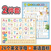 26 English alphabet uppercase and lowercase wall charts English 48 phonetic symbols complete set of elementary school students enlightenment early education childrens wall stickers