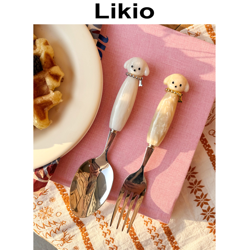 Likio Beanie Bone Necklace 3D Puppy Cutlery Dessert Spoon Stainless Steel Dinner Fork Set Likio Beanie Bone Necklace 3D Puppy Cutlery Dessert Spoon Stainless Steel Dinner Fork Set