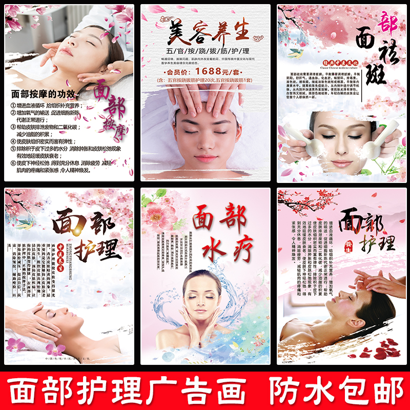 Beauty salon skin management Facial Plucking Maintenance Nursing Massage Efficacy Poster Awakening Lotion and Plaque Advertising Painting
