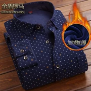 Áo sơ mi ấm áp mùa thu đông 2018 cộng với đồ lót nhung dày cho nam trung niên áo cotton dài tay gửi bố