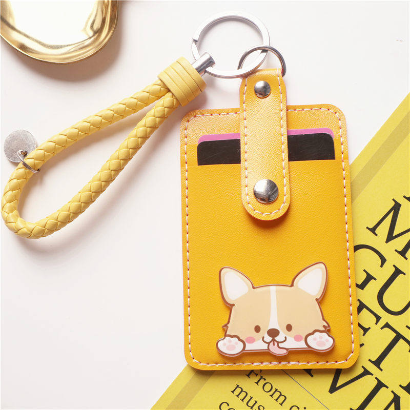 Corgi cute soft campus multi-card bus card bag keychain access control student card protective cover rice card cover